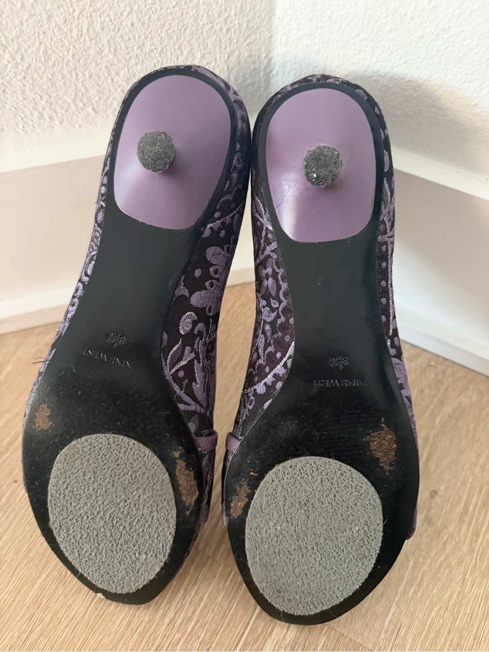 Vintage Nine West Purple Brocade Jeweled Kitten Heels Y2K Grandma Core Sz 8.5M - Picture 4 of 8